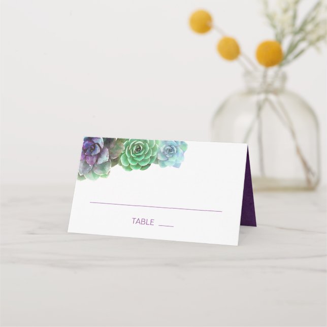 Carte De Placement Purple Succulent Floral Mariage Place Card (Devant)