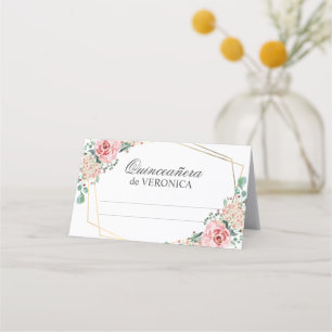 Carte De Placement Quinceañera en espagnol rose Quince 15 Anniversair