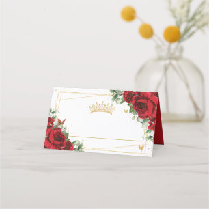 Carte De Placement Quinceanera Sweet 16 Anniversaire Rouge Floral Pri