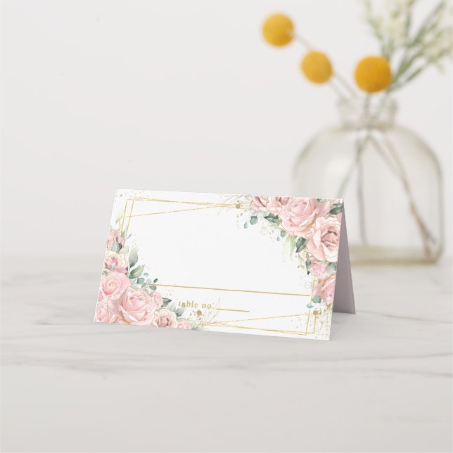 Carte De Placement Quinceanera Sweet 16 Birthday Blush Pink Roses (Devant)
