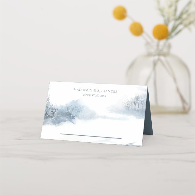 Carte De Placement Réception de mariage bleu et blanc (Devant)