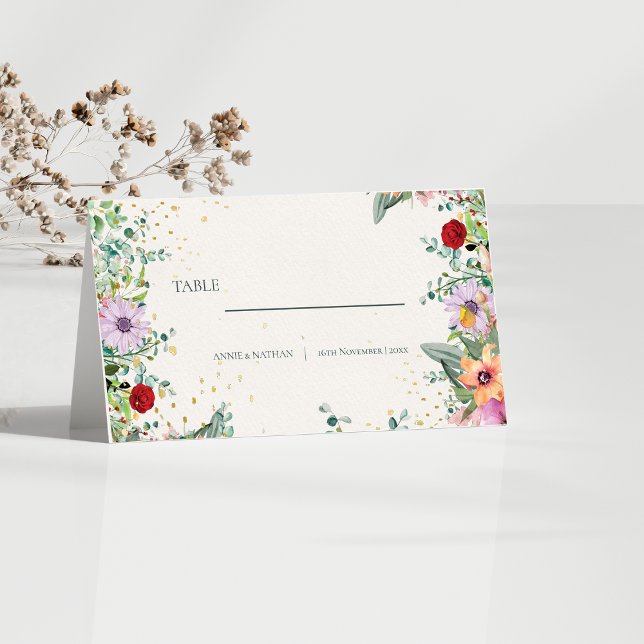 Carte De Placement Réception De Mariage Florale Fleur sauvage Chic (Trendy Chic Wildflowers Floral Wedding Reception Place Card)
