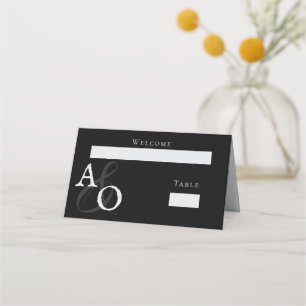 Carte De Placement Réception de mariage monogramme minimaliste noir