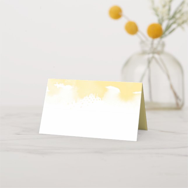 Carte De Placement RÉCEPTION MARIAGE chic aquarelle jaune (Devant)