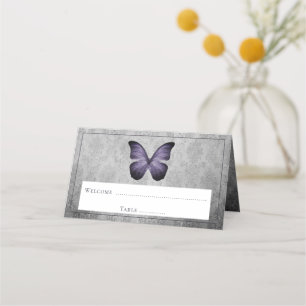 Carte De Placement Réception Vintage de papillon pourpre Damask
