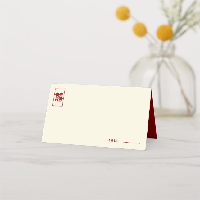 Carte De Placement Rectangle double bonheur simple Mariage chinois (Devant)