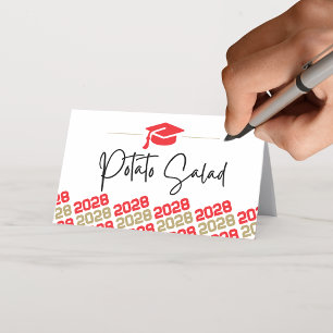 Carte De Placement Red & Gold Graduation Cap Plier Étiquette, nourrit