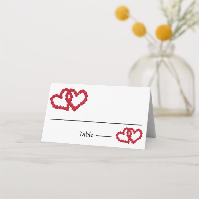 Carte De Placement Red Hearts Roses Élégante carte de mariage (Devant)