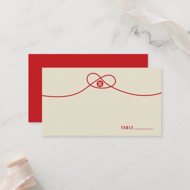 Carte De Placement Red Knot Union Double Bonheur Mariage chinois (Devant/Arrière en situation)