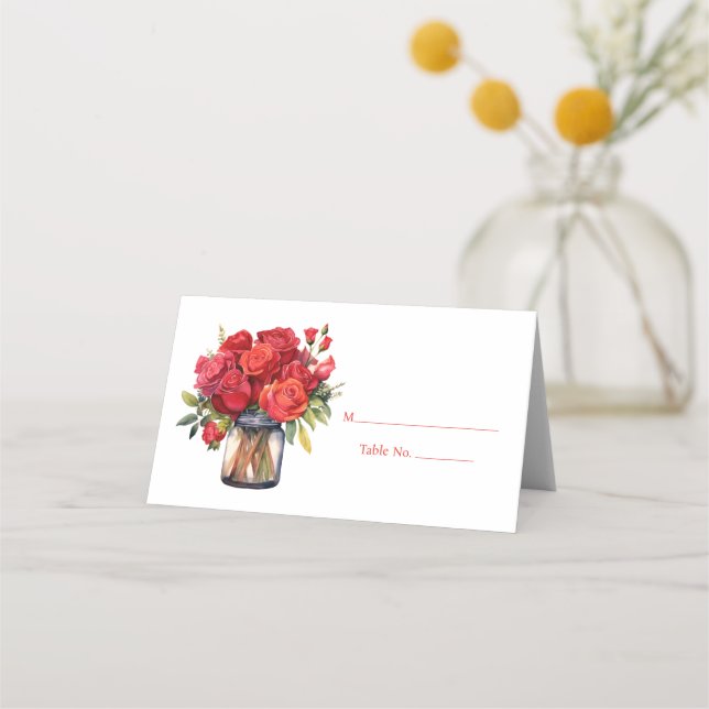 Carte De Placement Red Roses Invité Numéro de table Carte de lieu (Devant)