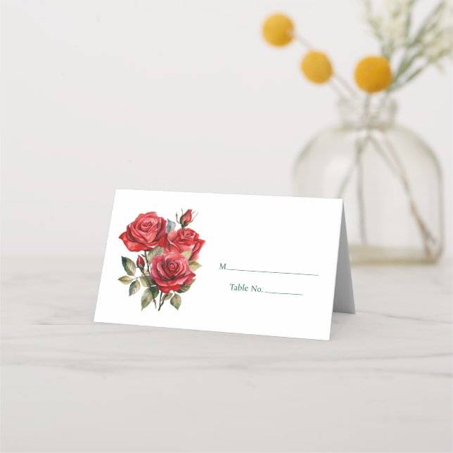 Carte De Placement Red Roses Invité Numéro de table Carte de lieu (Devant)
