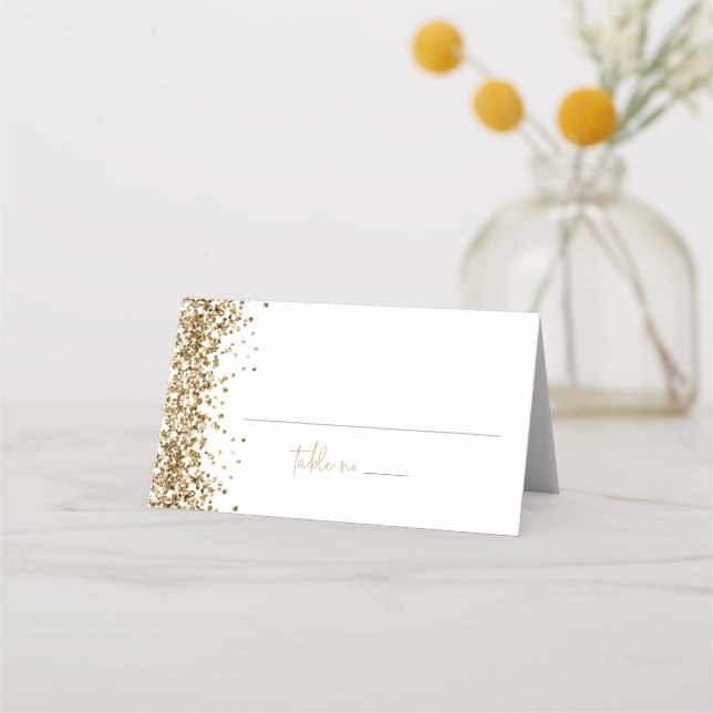 Carte De Placement REGINA Yellow Gold Sequins Mariage Nom de l'invité (Devant)