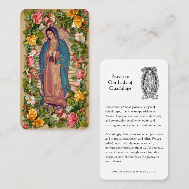 Carte De Placement Religious Lady of Guadalupe Catholic Holy Prayer (Devant / Derrière)