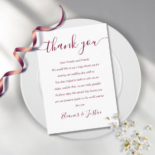 Carte De Placement Remerciement de mariage à l'écriture manuscrite de