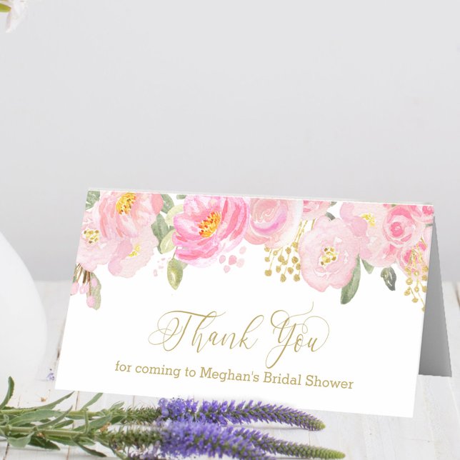 Carte De Placement Remerciement Floral Calligraphie Rose et Or (Mini thank you card from my Pink and Gold Watercolor Floral Collection)