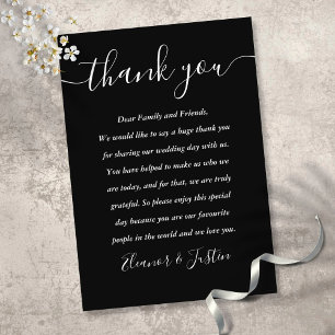 Carte De Placement Remerciements de mariage noir et blanc