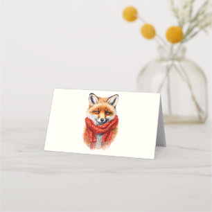 Carte De Placement Renard mignon dans une image d'automne avec une éc