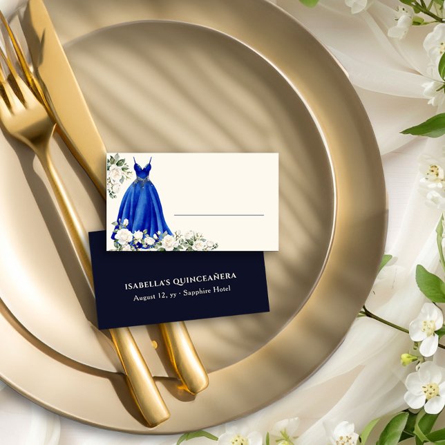 Carte De Placement Robe Royal Blue Princess personnalisée (Table place cards from the Princess Dress and Roses Quinceanera collection by Darling & May)