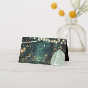 Carte De Placement Robe verte Enchanté Forêt Sage Quinceañera