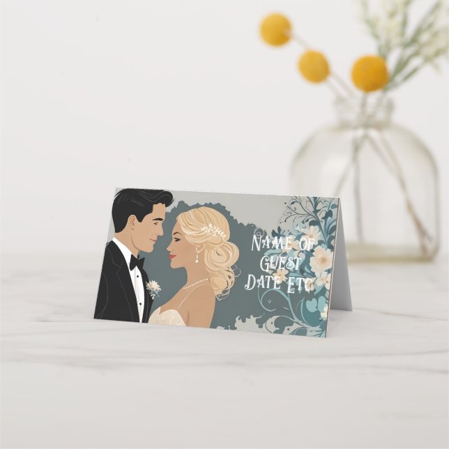Carte De Placement Romance intemporelle : Aquarelle de mariée et d'ar (Dos)