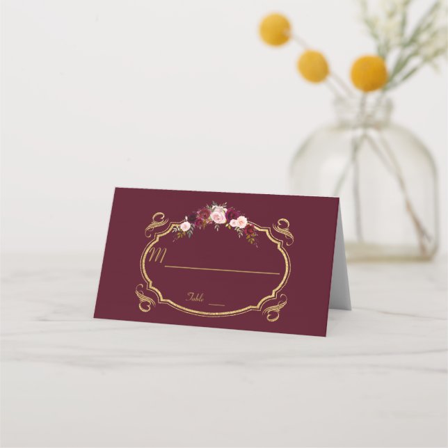 Carte De Placement Romantique Bourgogne Marsala Floral Automne Numéro (Devant)