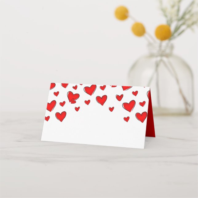 Carte De Placement Romantique Coeurs rouges Saint Valentin (Devant)