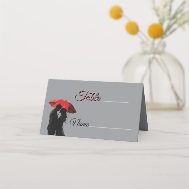 Carte De Placement Romantique Parisien Parapluie Rouge Love Silhouett (Devant)
