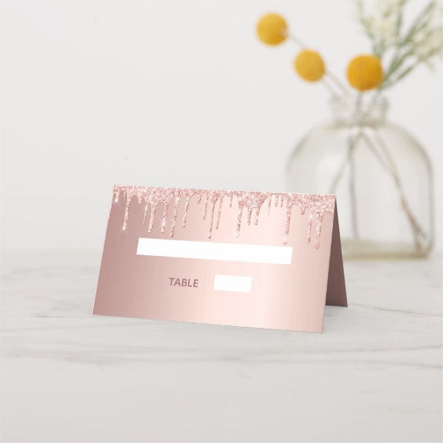 Carte De Placement Rose de fête d'anniversaire gouttes d'or (Dos)