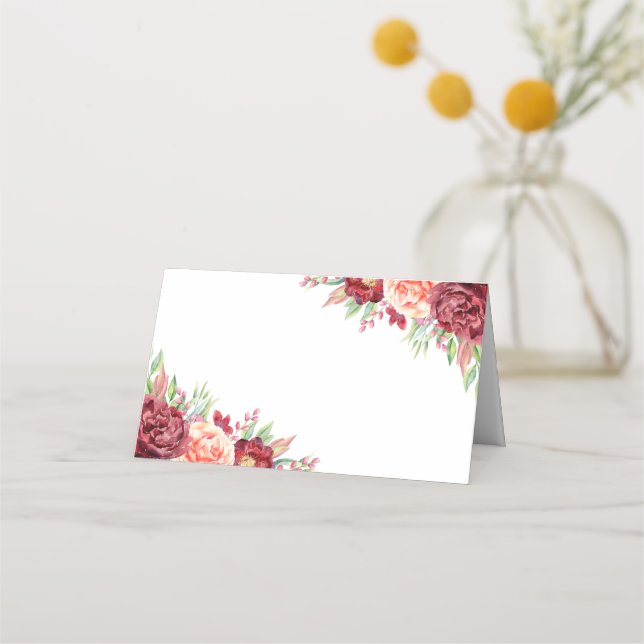 Carte De Placement Rose de Pêche de Bourgogne Aquarelle Mariage Flora (Devant)