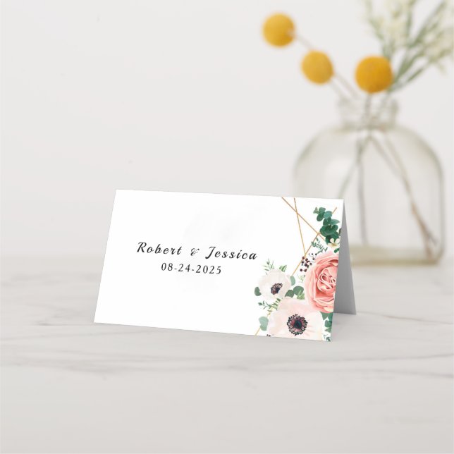 Carte De Placement Rose Floral Élégant Fleurs modernes Mariage (Devant)