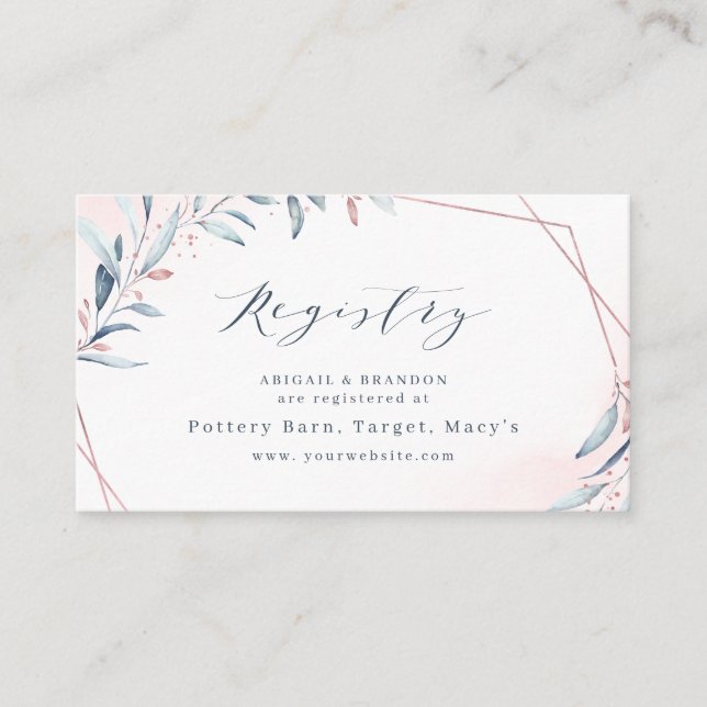 Carte De Placement Rose Gold Blue Greenery Registre géométrique des m (Devant)