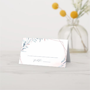 Carte De Placement Rose Gold Dusty Blue Greenery Mariage géométrique