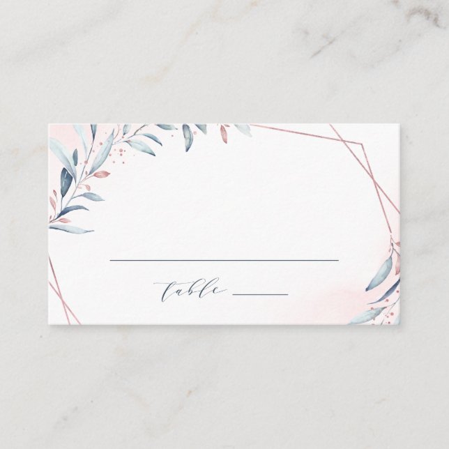 Carte De Placement Rose Gold Dusty Blue Greenery Mariage géométrique (Devant)