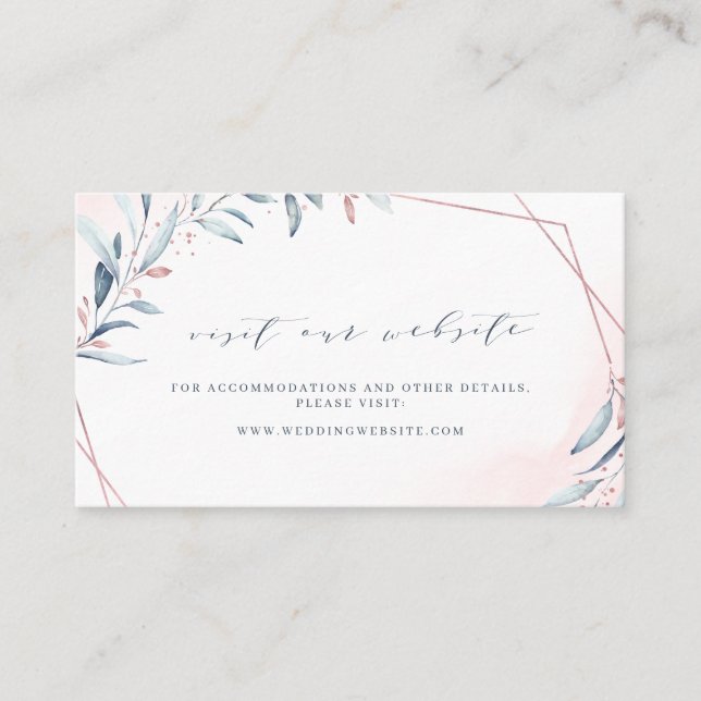 Carte De Placement Rose Gold Dusty Blue Greenery Site Web Insérer une (Devant)