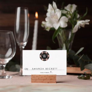 Carte De Placement Rose Gold Monogram Poker Chip Casino Mariage