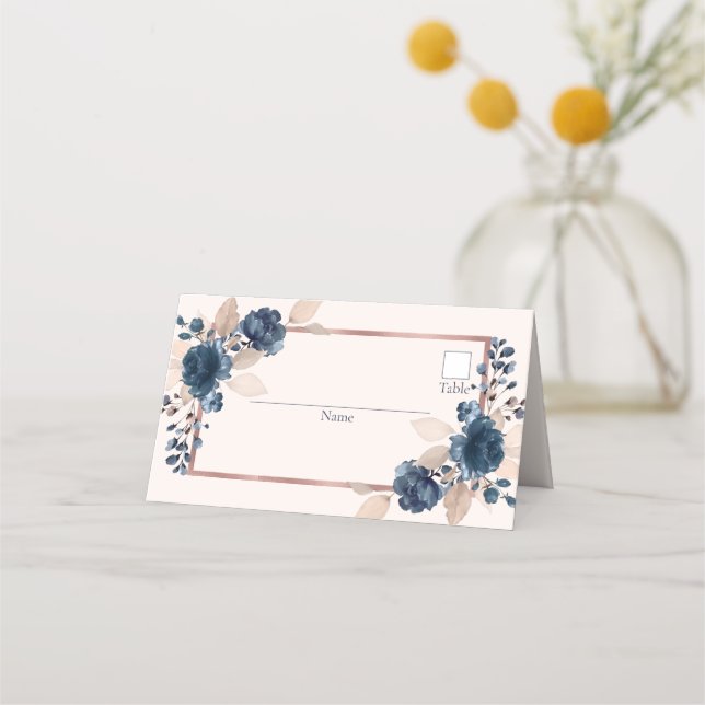 Carte De Placement Rose Gold Navy Blue Dusty rose Floral Mariage (Devant)