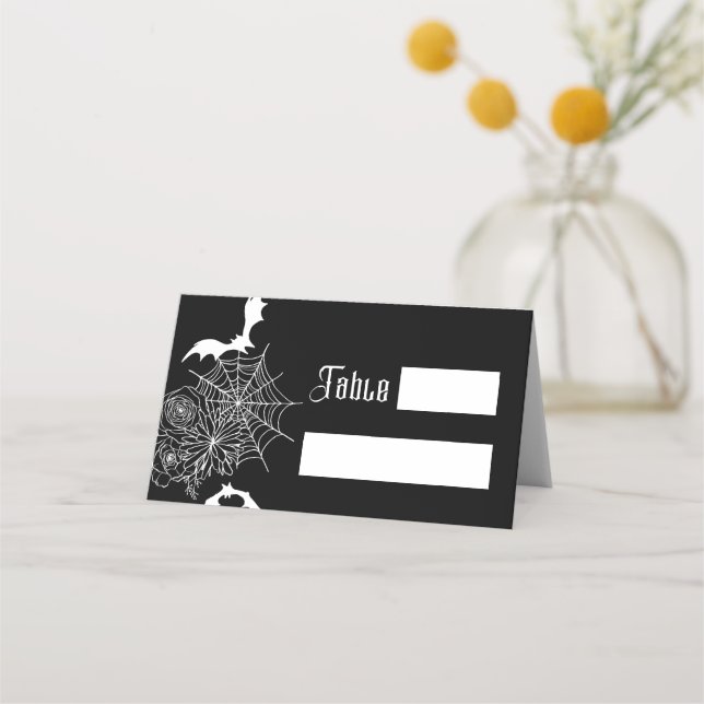 Carte De Placement Rose gothique Bat Spiderweb Mariage noir (Devant)