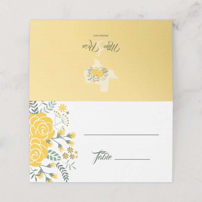 Carte De Placement Rose jaune du Texas - En vichy Mariage d'État (Extérieur déplié)