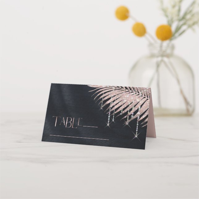 Carte De Placement Rose Mariage  or/marine Joyau Palm Leaf ID830 (Devant)