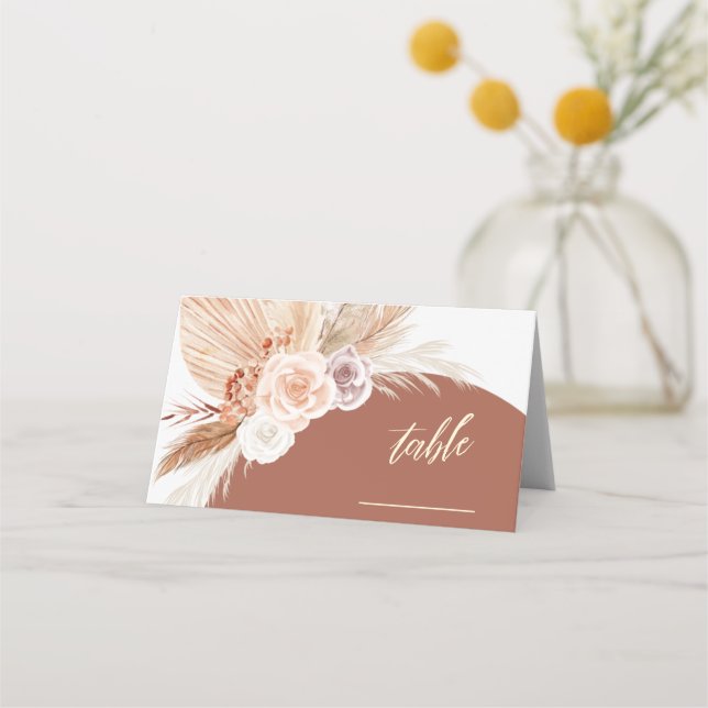 Carte De Placement Rose Muet Pampas Terracotta Boho Mariage Table (Devant)