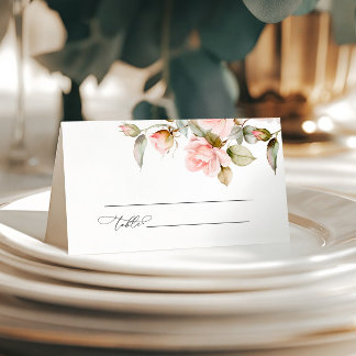 Carte De Placement Rose rose et Mariage vert