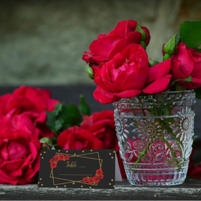 Carte De Placement Rose rouge Noir et or Quinceañera (Créateur téléchargé)