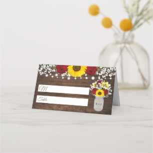 Carte De Placement Rose Rustique Tournesols Jar String Mariage