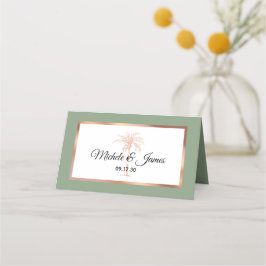 Carte De Placement Rose Sage Gold Copper Palm Tree Moderne Mariage