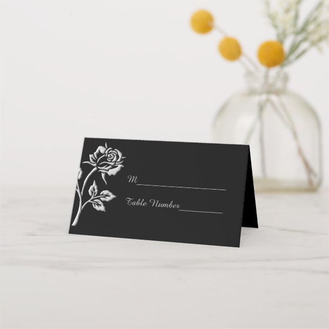 Carte De Placement Rose simple en argent (Devant)