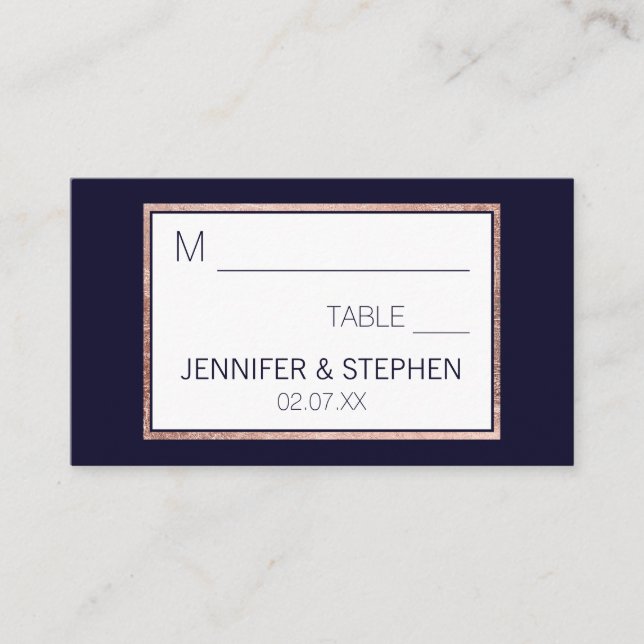 Carte De Placement Rose simple Gold Linked Marine Mariage bleu (Devant)