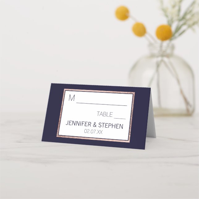 Carte De Placement Rose simple Gold Linked Marine Mariage bleu (Devant)