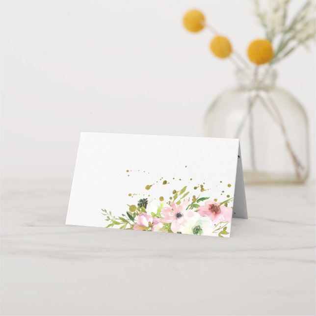 Carte De Placement Roses blanches et blanches avec éclats d'or mariag (Devant)
