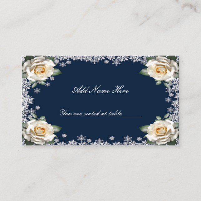 Carte De Placement Roses blanches Flocon de neige Table Mariage de No (Devant)