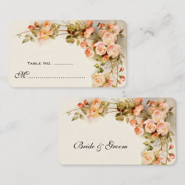 Carte De Placement Roses d'Escalades antiques, Mariage Numéro de tabl (Devant / Derrière)